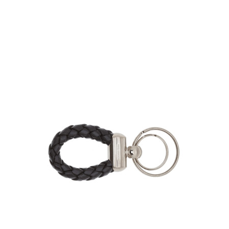 Porta Chiavi a Ciondolo Treccia con Anello | The Bridge Story Uomo | 09251401-Nero/Rutenio