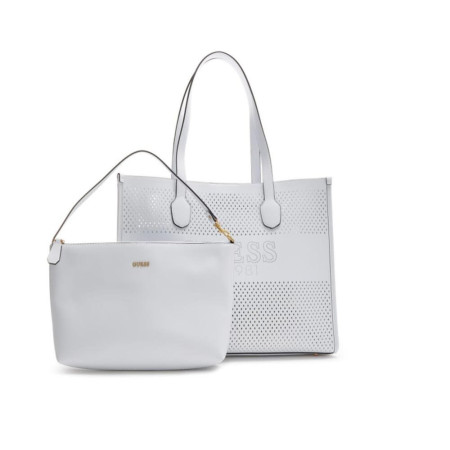 Borsa Donna Shopping Media Quadrata con Scritta Grande Guess White