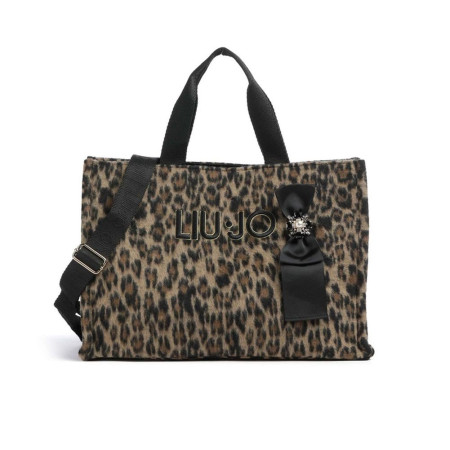 Borsa donna due manici con tracolla tipo pelliccia sintetica Liu Jo Brown Animalier