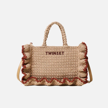 Borsa donna due manici con tracolla crochet con balze Twinset Bic Rope/Brown Henna