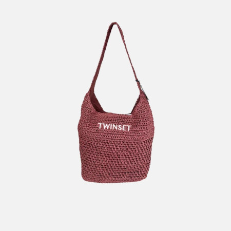 Borsa donna sacca media in rafia crochet Twinset Brown Henna
