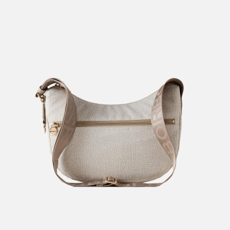 Borsa donna sacca piccola con tasca zip davanti Borbonese White Cotton