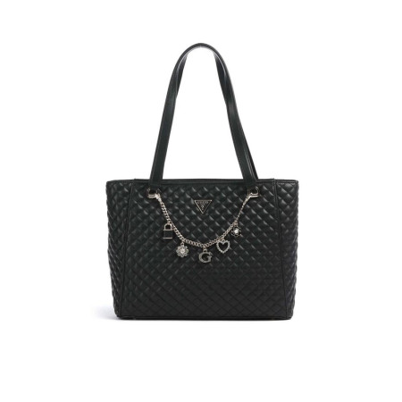 Borsa donna shopping quadrata con catena charms Guess Everlee Black