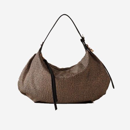 Borsa donna tracolla con zip sopra Borbonese Op Naturale/Nero