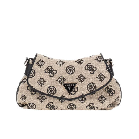 Borsa donna tracolla con patta Beyza Guess HWJG9627190-Black Logo Valigeria-it