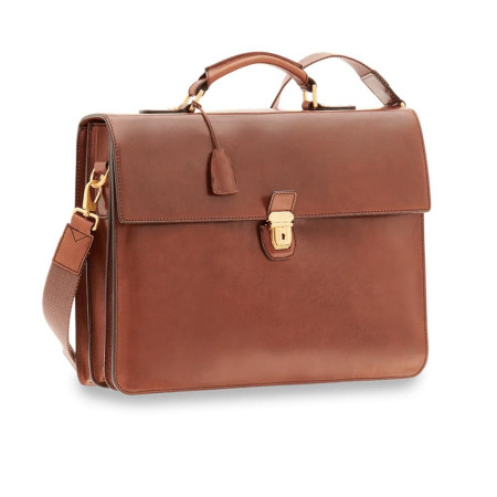 Cartella in pelle un manico con patta con tracolla The Bridge Story Uomo Marrone/Oro