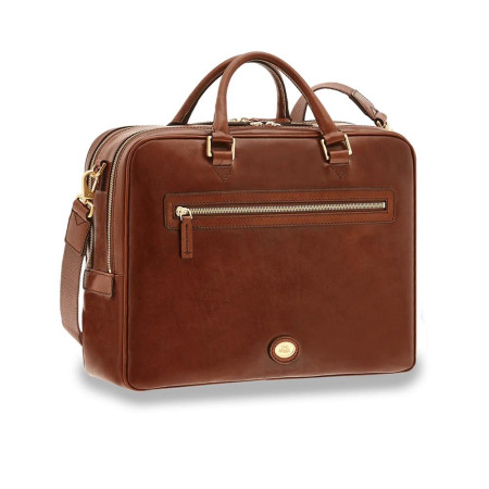 Cartella in pelle due manici con tracolla The Bridge Story Uomo Marrone/Oro