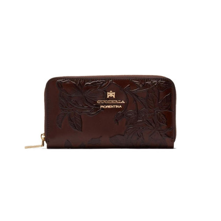 Portafoglio donna cerniera semplice fiori Cuoieria Fiorentina Mimi Mogano