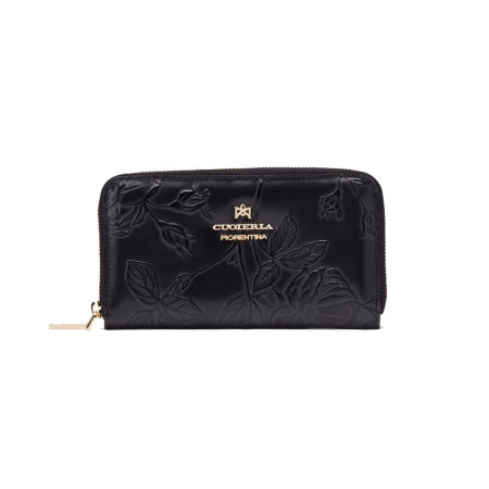 Portafoglio donna cerniera semplice fiori Cuoieria Fiorentina Mimi Nero