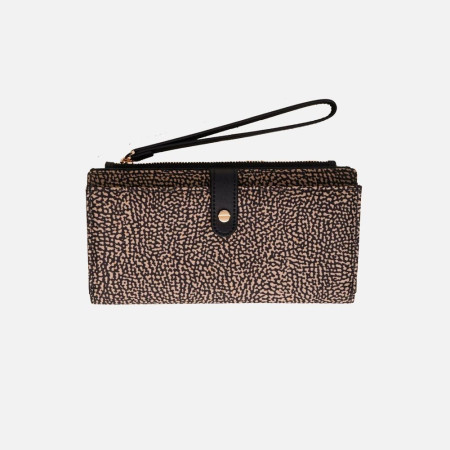 Portafoglio donna cerniera con patta grande Borbonese Op Naturale/Nero