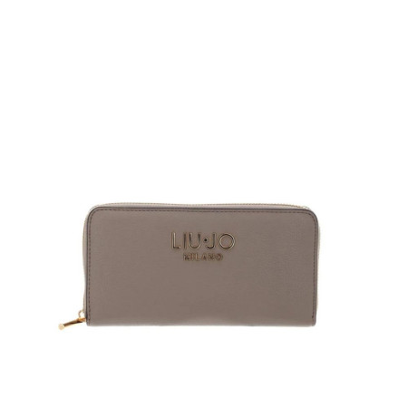 Portafoglio donna cerniera semplice grande con logo in metallo Liu Jo Caliwen Desert Taupe