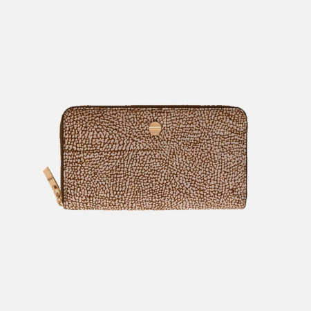 Portafoglio donna cerniera semplice grande op camoscio Borbonese Cuoio