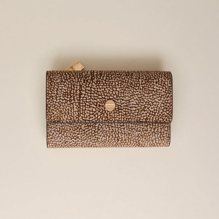 Portafoglio donna orizzontale con patta medio borbonese Cuoio