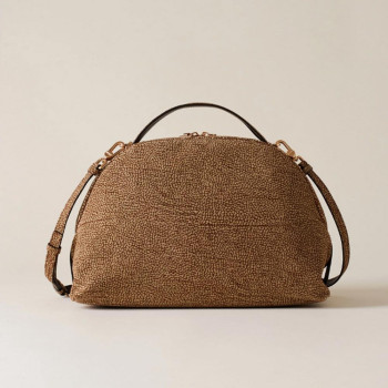 Borsa donna bauletto mezzaluna media con tracolla in camoscio Borbonese Op Naturale