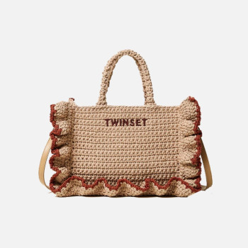 Borsa donna due manici con tracolla crochet con balze Twinset Bic Rope/Brown Henna