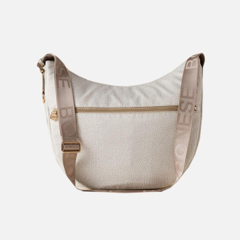 Borsa donna sacca media con tasca zip davanti Borbonese White Cotton