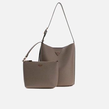 Borsa donna secchiello medio con pochette estraibile Guess Meridian II Dark Taupe