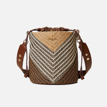 Borsa donna secchiello rotondo jacquard in rafia Twinset Multicolor Straw