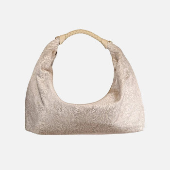 Borsa donna tracolla con zip sopra media Borbonese Sabbia