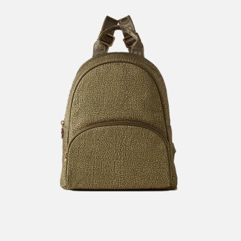 Borsa donna zainetto chiusura zip stondato con tasca anteriore Borbonese Olive