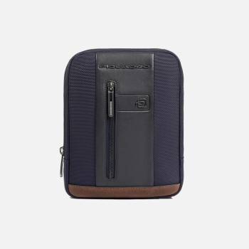 Borsello tozzo con tasca anteriore Piquadro Bref2 Blu/Cuoio