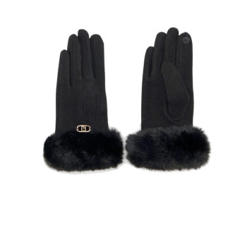 Guanti donna tessuto con polso in eco pelliccia Liu Jo Nero