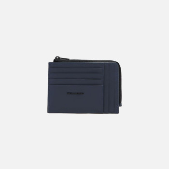 Porta carte di credito piatto con zip Piquadro Corner 2.0 Blu