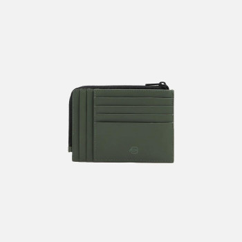Porta carte di credito piatto con zip Piquadro Corner 2.0 Verde Scuro