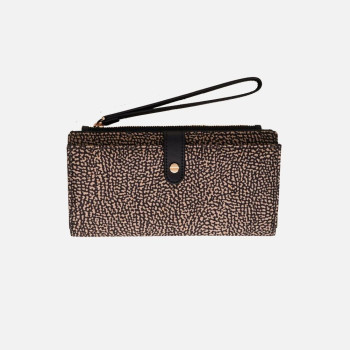 Portafoglio donna cerniera con patta grande Borbonese Op Naturale/Nero