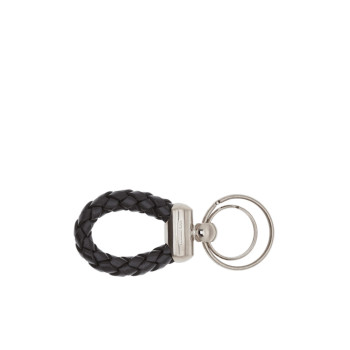 Porta Chiavi a Ciondolo Treccia con Anello | The Bridge Story Uomo | 09251401-Nero/Rutenio