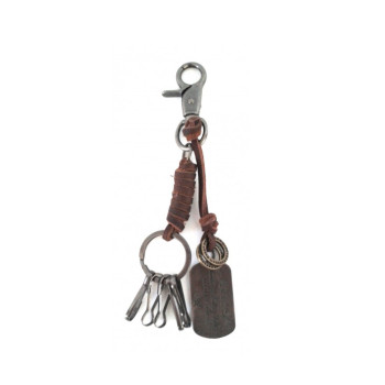 Porta Chiavi Ciondolo Plate | Avirex Keychain | AVXKCHMD06-Dark Brown