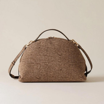 Borsa donna bauletto mezzaluna media con tracolla in camoscio Borbonese Cuoio