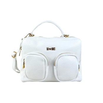 Borsa donna cartella quadrata con zip sopra Voyager M-Brc Bianco