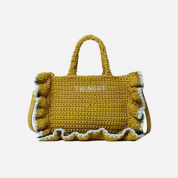Borsa donna due manici con tracolla crochet con balze Twinset Bic Avocado Oil/Dusty Sky
