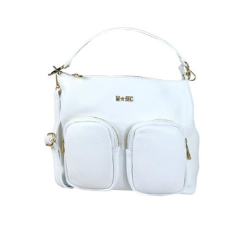 Borsa donna tracolla con zip sopra grande Voyager M-Brc Bianco