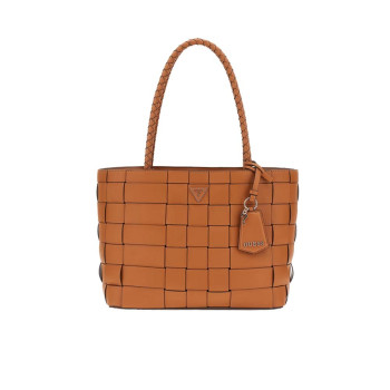Borsa donna shopping con zip sopra Guess Maylee Caramel