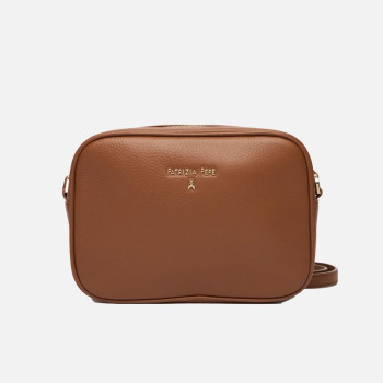 Borsa donna tracolla con zip sopra Patrizia Pepe Cuoio