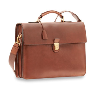 Cartella in pelle un manico con patta con tracolla The Bridge Story Uomo Marrone/Oro