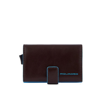 Porta Carte Credito Semplice Blue Square Piquadro Mogano  Valigeria.it