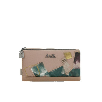 Portafoglio donna orizzontale con patta grande flessibile RFID billetero sintetico Anekke Evolution Multicolor