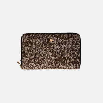 Portafoglio donna cerniera semplice medio Borbonese Op Naturale/Nero