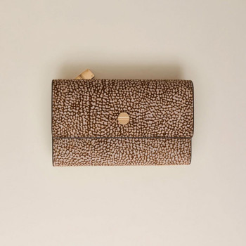 Portafoglio donna orizzontale con patta medio borbonese Cuoio