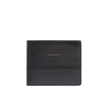 Portafoglio uomo orizzontaole con patta e volantino porta documenti Piquadro Nero