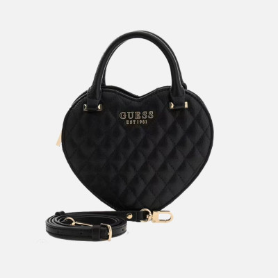 Borsa donna a mano con tracolla Guess Atabey Heart Black