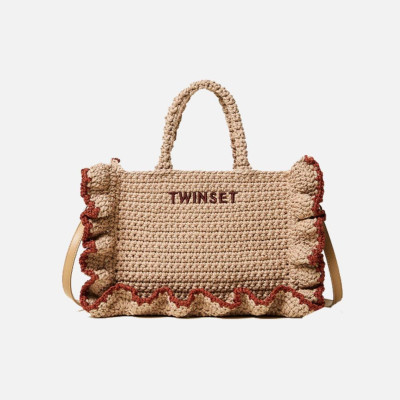 Borsa donna due manici con tracolla crochet con balze Twinset Bic Rope/Brown Henna