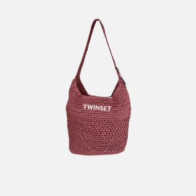 Borsa donna sacca media in rafia crochet Twinset Brown Henna