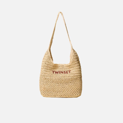 Borsa donna sacca media in rafia crochet Twinset Paglia