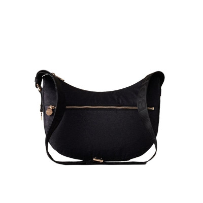 Borsa donna sacca piccola con tasca zip davanti Borbonese Dark Black