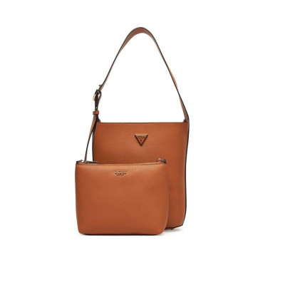 Borsa donna secchiello medio con pochette estraibile Guess Meridian II Cognac