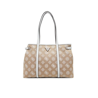 Borsa donna shopping quadrata Beyza Guess HWJG9627230-White Logo Valigeria-it